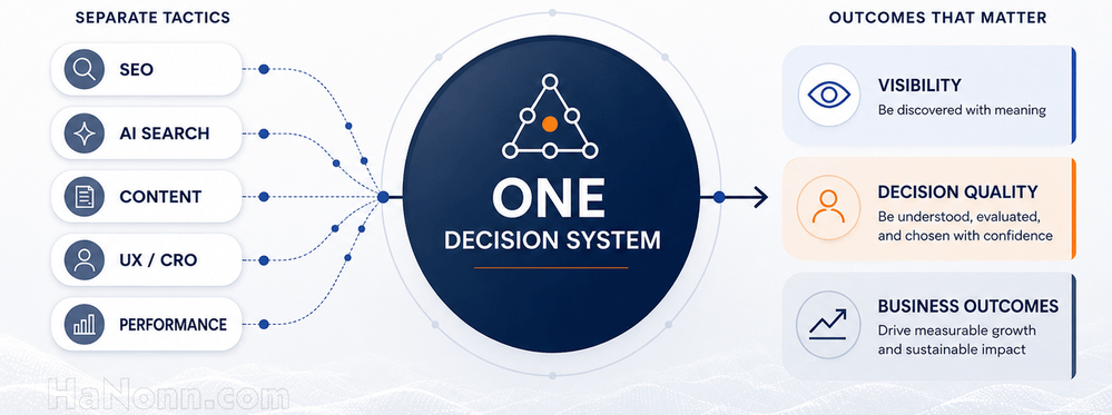 HaNonn AI-First Decision Systems เชื่อม SEO, AI Search, Content, UX/CRO และ Performance ให้กลายเป็น One Decision System