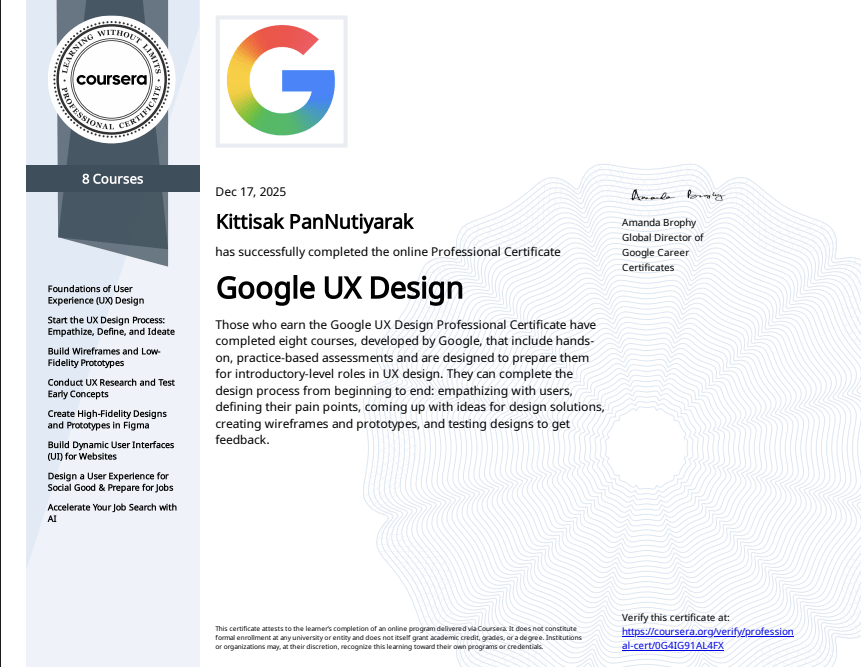 Kittisak Pannutiyarak - Google UX Design Professional Certificate