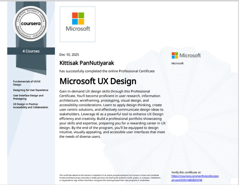 Kittisak Pannutiyarak - Microsoft UX Design Professional Certificate - Microsoft